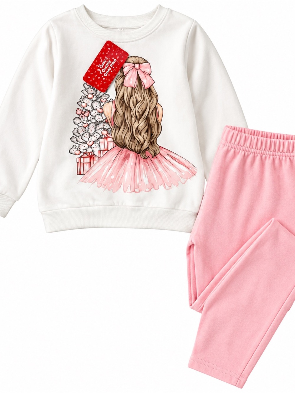 Girls Pink Jogger Pants & Graphic Sweatshirt Set